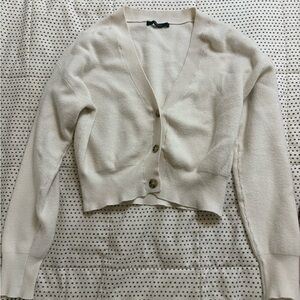 Forever 21 Cream Cropped V-Neck Button Cardigan
